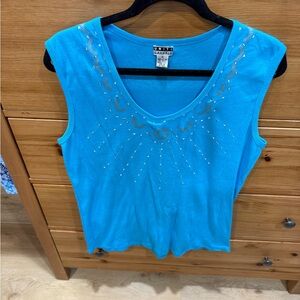 Uniti Casual Blue Embellished Sleeveless Tank Top
